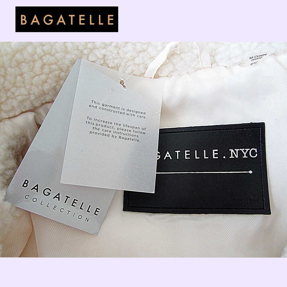 BAGATELLE NEW Faux Shearling Full Zip Patch Pocket Jacket Cream M NWT - Picture 4 of 12